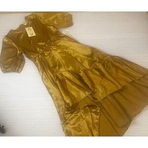 Mia Joy Gabriella Gold Metallic High-Low Tiered Dress Kids Size 7 NWT Special
